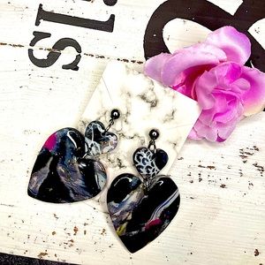 Handmade, polymer clay, heart earrings